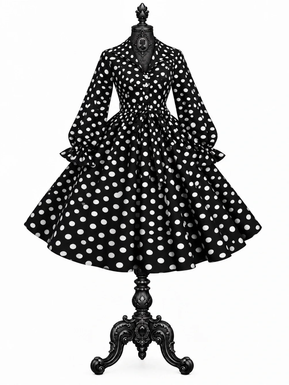 Custom Made 1950s Inspired Rockabilly Black & White Polka Dot Swing Dress